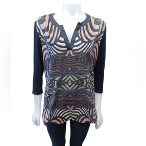 Desigual Geometric V Neck Stretch Earth Tones Too  Size XXL